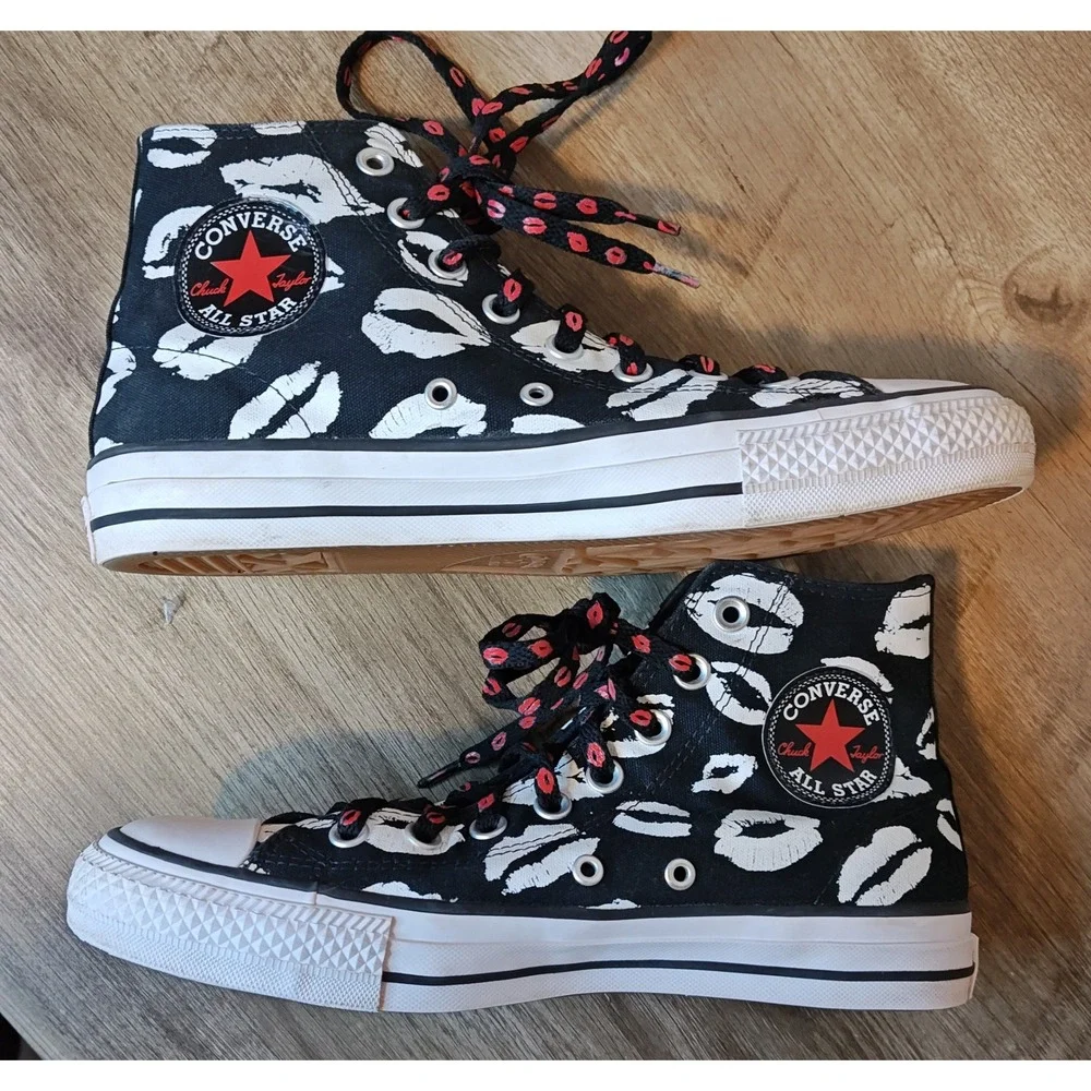 Converse Chuck Taylor All Star CONS High Top 9W 7M Black White Lip Print A04605C - Picture 7 of 12